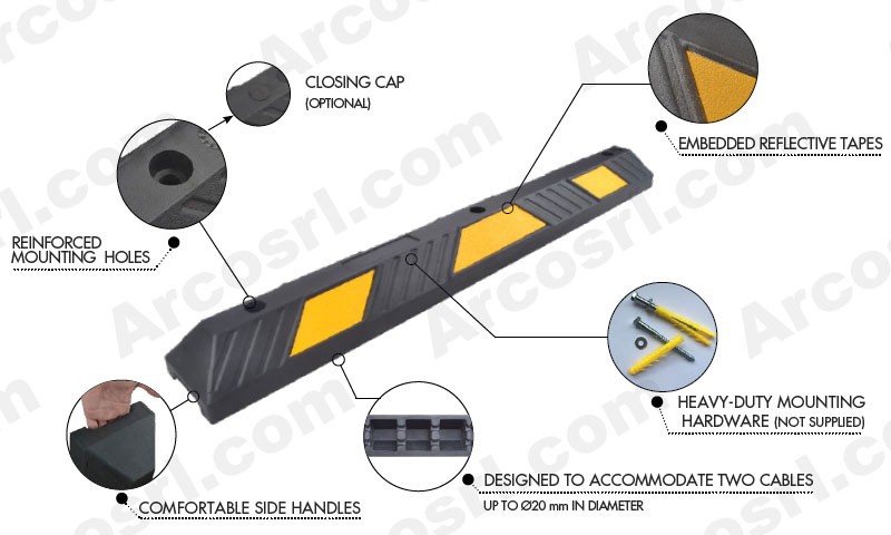 Wheel stopper in durable vulcanized rubber